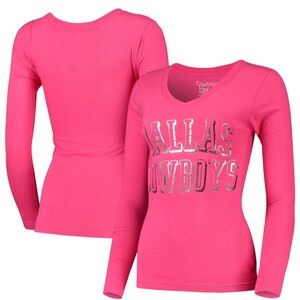 Women's Dallas Cowboys Pink Amberly Long Sleeve V-Neck T-Shirt Medium DCC